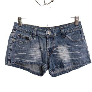 Vintage Womens Dark Wash 100% Cotton Floral Embroidered Jean Shorts Size 29